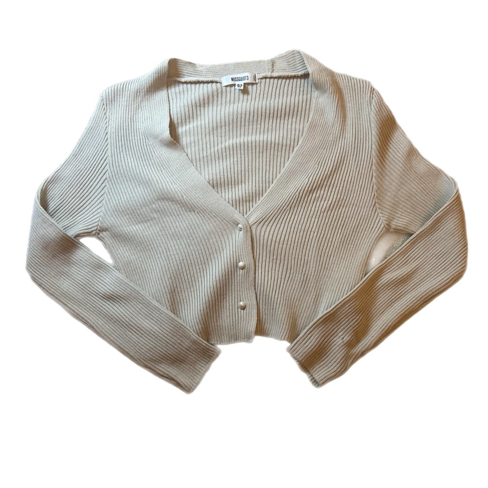 Beige Ribbed Missguided Cardigan Sweater